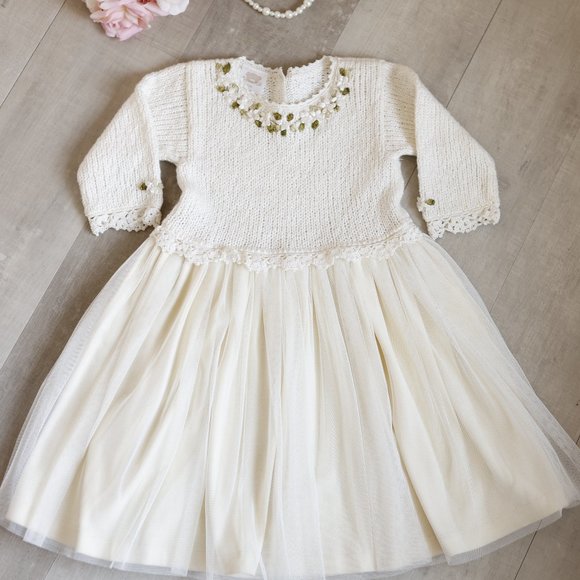 Ivory Tulle and 100% Cotton Sweater Dress Size 2 Boutique Couture NWOT - Picture 1 of 7